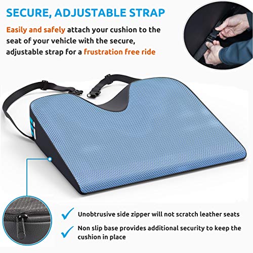 Memory Foam Car Seat Cushion: Breathable, Non Slip, Dual Layer Memory and Polyurethane Lumbar Support Pad; Orthopedic, Coccyx, Pelvic, and Sciatica Pain Relief Wedge for Cars Trucks and Office Chairs