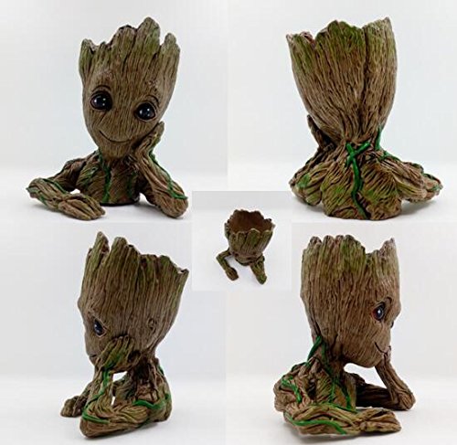 6" Kawaii Polyresin Flowerpot Tree Baby Groot Succulent Planter Cute Green Plants Flower Pot with Hole Pen Pot Best Gifts For Kids Pinsjar - Thumbnail 4
