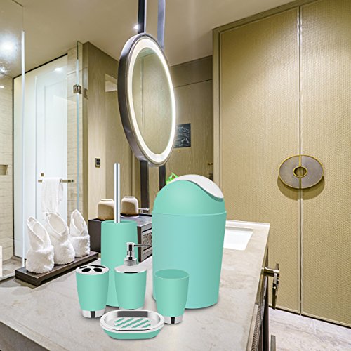 Bathroom Accessories Set,6 Piece Plastic Bath Ensemble Includes Toothbrush Holder,Toothbrush Cup,Soap Dispenser,Soap Dish,Toilet Brush Holder,Trash Can for Decorative Bath and Housewarming Gift-Mint