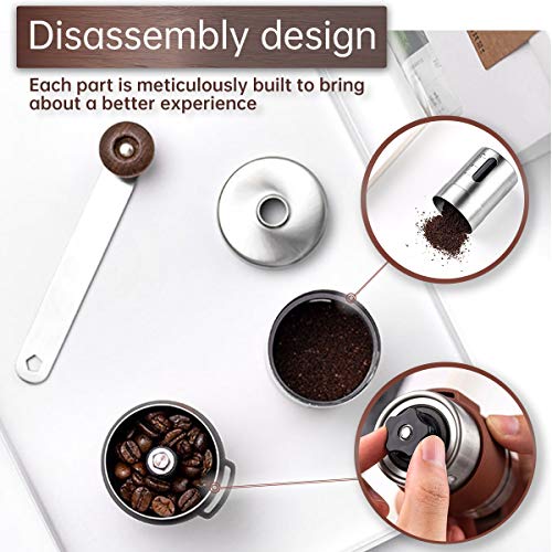 Manuelle Kaffeemühle,Retro Edelstahl Handkaffeemühle Tragbar,Holz Griff Stufenlose Mahlgradeinstellung Espressomühle… – Bild 6