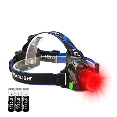 Hunting Red Light Headlamp Zoomable LED Headlight with 3 Lighting Mode and Water Resistant for Running Camping Hiking Reading