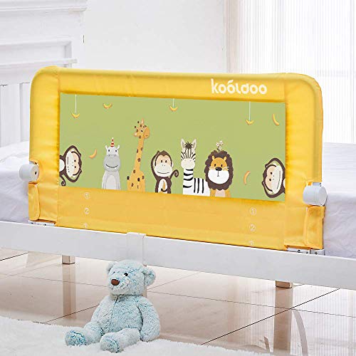 KOOLDOO 43 inch Foldable Baby Bed Rail Guard Extra Long Safety Toddler Bedrail with Reinforced Anchor Safety System - Animal Park Theme (Yellow) - Thumbnail 7