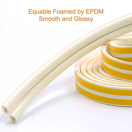 PRUGNA 20Ft Door Seal Weather Stripping, Window Rubber Seal Strip Self Adhesive Foam Tape for Door Window Gap and Wind Blocker, 3/8-Inch x 1/4-Inch x 20-Feet, 2 Tapes (White)