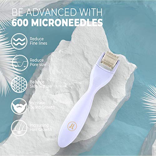 Derma Roller Microneedle Skin Care Kit for Face and Body with FOUR Professional Grade 0.25 mm Titanium Replacement Dermaroller Heads, 3 Disinfecting Cups, and Case - Face Roller Dermaplaning tool
