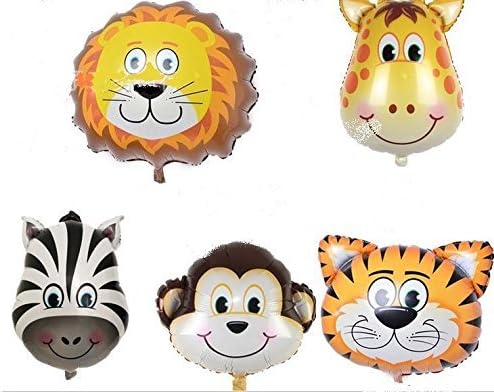 5pc JUNGLE ANIMALS BALLOONS Mylar Balloons birthday party decorations lion tiger monkey zebra