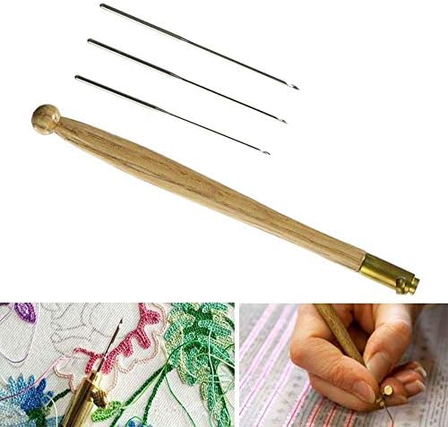 Pivica Tambour Hook with 3 Needles (70 90-100) Embroidery Beading Needle Tools Sequin Beads Needle Set Crochet Tool Kit