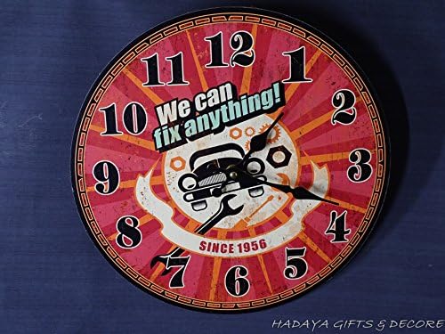 HADAAYA MDF Wood 13 Inches, Red Garage Car Wall Clock for Car Lover Boys Room, Man Cave, Garage Home Decor