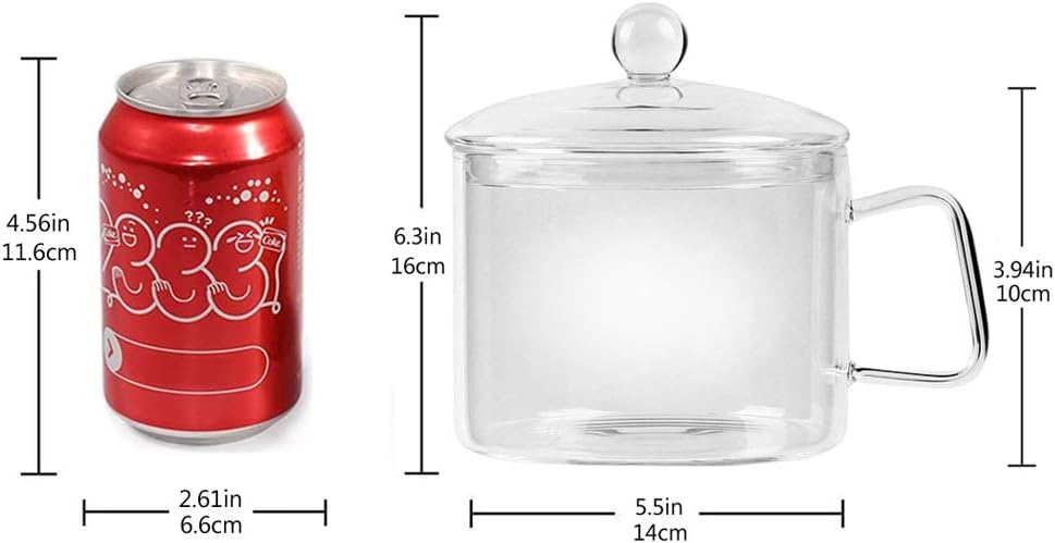  | Mini Sized Glass Pasta Noodles Bowl with Lid and Handle, 44 FL OZ/1.4L Glass Soup Bowl for Noodles, Soup, Cereals, Fruits, BPA Free, Microwave Dishwasher Oven: Soup Bowls
