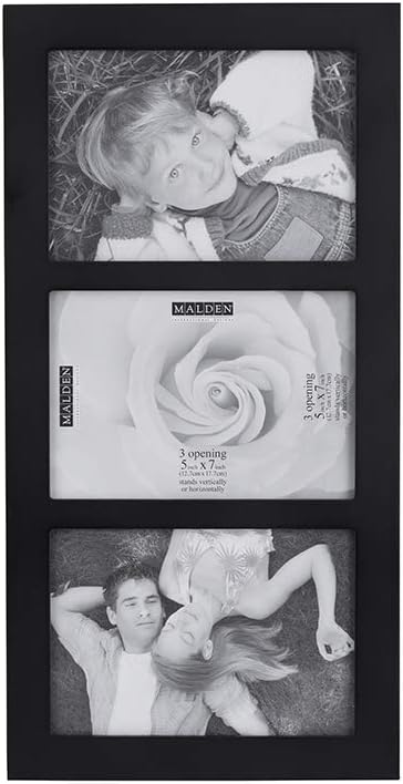 Malden 5x7 3-Opening Collage Picture Frame, Displays Three, Black