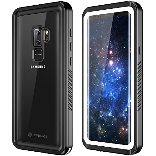 SPIDERCASE Samsung Galaxy S9 Plus Waterproof Case, Full Body Protective Rugged Cover Snowproof Dirtproof IP68 Certified Waterproof Case for Samsung Galaxy S9 Plus 6.2 inch (Black/Clear)