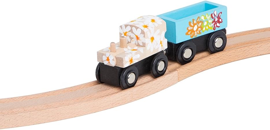 unpainted wooden trains