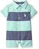 U.S. Polo Assn. Baby Boys Romper, Thicket Stripes Multi Plaid, 6-9 Months