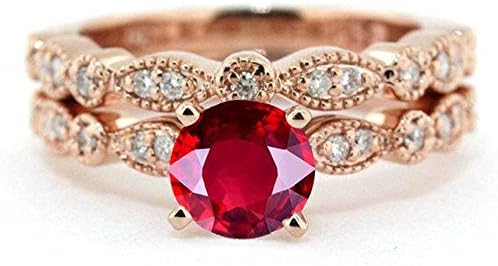 Limited Time Sale: 1.25 Carat Red Ruby (Round cut Ruby) and Diamond Engagement Bridal Wedding Ring Set in 10k Rose Gold