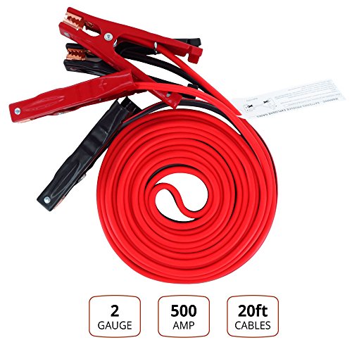 Iron Forge Tools 20 Foot Jumper Cables with Carry Bag - 2 Gauge, 500 AMP Booster Cable Kit