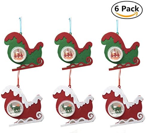 Festive Shop 6 Piece of 6" Christmas Ornament Sled Sleigh with Snow Globe Christmas Tree Decoration Red and Green, Xmas Tree Hanging Decoration