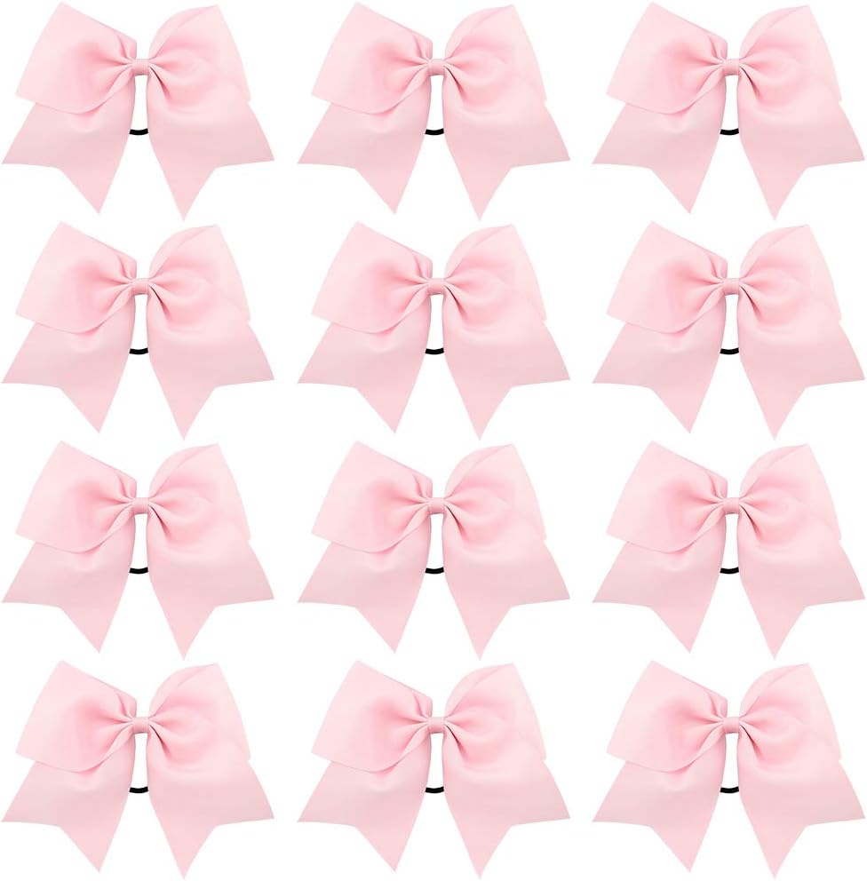 8" Large Cheer Bows Ponytail Holder 12PCS Girls Elastic Hair Ties Pink Accessories for women youth toddler football Competition Sports