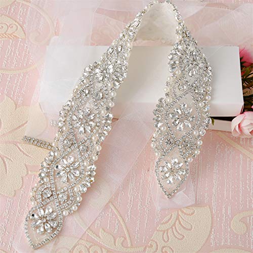 SoarDream Wedding Sash White Organza Ribbon-Crystal Beaded Belt Bridal Sash Wedding Belt for Bride - Thumbnail 2