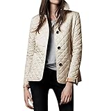 E.JAN1ST Women's Diamond Quilted Jacket Stand Collar Button End with Pocket Coat, Cream, TagsizeXXXL=USsize6-8