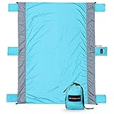 SHINE HAI Outdoor Beach Blanket, Lightweight Durable Nylon Sand Free Quick Drying Picnic Blanket, Large Picnic Blanket 7.5’ x 6’ Water Resistant, Portable Beach Mat with 4 Anchor Pockets and 4 Stakes