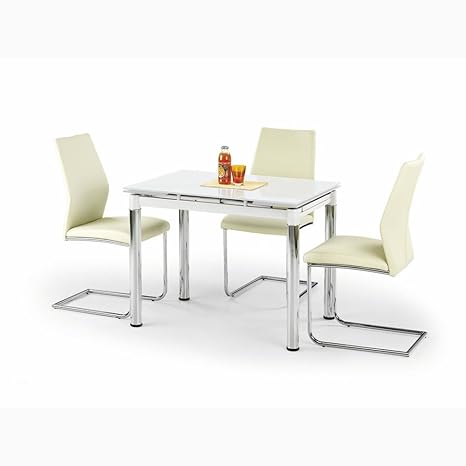 JUSTyou Logan 2 Ausziehtisch Küchentisch Esstisch aus Glas Weiß (LxBxH): 96÷142x70x75 cm