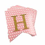 SIFAN Pink Dots Happy Birthday Banner, Gold Party Supplies and Decorations