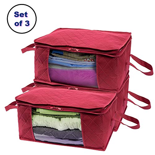 Woffit Foldable Storage Bag Organizers, Large Clear Window & Carry Handles, Great for Clothes, Blankets, Towels, Winter & Summer Clothing, Closets, Bedrooms, Under Bed & More