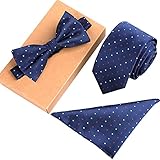 Ysiop Mens Polyester Skinny Neck ties Bowtie Pocket Square 3pcs Set