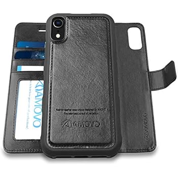 [Upgraded Version] AMOVO Case for iPhone XR [2 in 1] [Wireless Charger] iPhone XR Wallet Case Detachable [Vegan Leather] iPhone XR (6.1'') Flip Case with Gift Box Package (iPhone XR, Black)