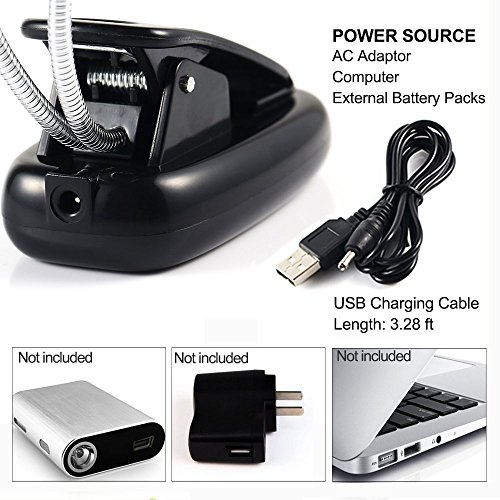 HiYi Table light LED Music Stand Light Book Reading Lamp Flexible Eye Care Dimmable Clip Light Best Suited For Bed Reading BBQ Grilling Desk Travel (One Arm 4 led chips with USB cable) - Thumbnail 4