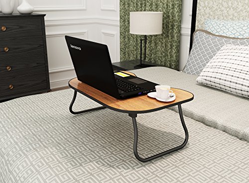 MULSH Laptop Desk Bed Table Notebook Table Bed Tray Table Breakfast Serving Tray For Sofa Bed with Foldable Metal Legs and MDF Top Board in Walnut,23.62"W X15.75"D X9.65" H