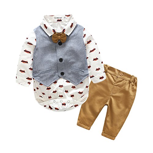 Xiangwu Textitle Baby Boy Bodysuit Gentleman Bowtie Long Sleeve Shirt Vest Pants Jumpsuit Romper