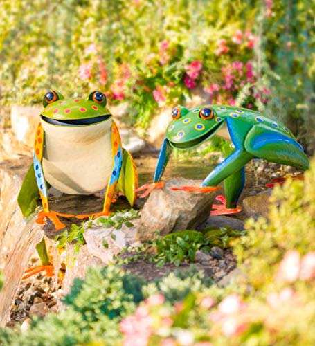 Wind & Weather Large Colorful Handcrafted Metal Climbing Frog Garden Sculpture - 28.25 L x 22.75 W x 11.75 H