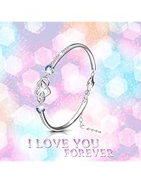 AOBOCO - Pulsera de plata de ley 925 con infinito infinito de amor   I Love You Forever Series ajustable de 6 a 8 pulgadas con cristales de Swarovski Jewelry   Brazaletes de plata para mujeres y niñas