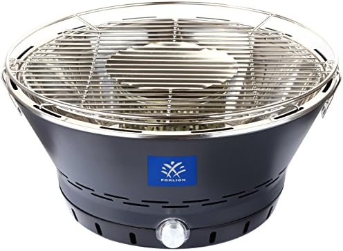 Forlion Stainless Steel Portable Smokeless Charcoal BBQ Grill, with Transport Bag, Electric Fan for Air/Heat Control, Gray