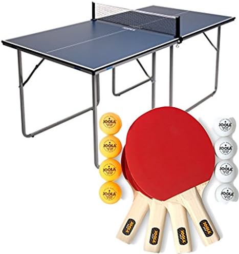 JOOLA Bundle Includes 2 Items Midsize Compact Table Tennis Table Great for Small Spaces and Apartments – Multi-Use Free Standing Table - Compact Storage Fits in Most Closets - Net Set Included -