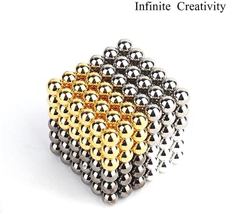 Magnetic Golden and Sliver Balls DIY Game Stress Relief Sculpture Desk Toy for Intelligence Development Stress Relief (5 MM Set of 216 Balls)