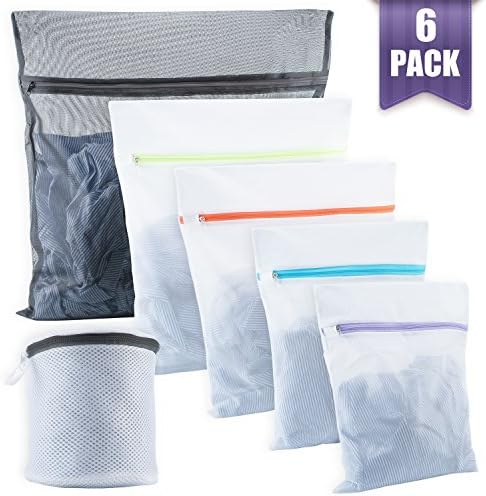 Laundry Bag(Fine Mesh / 6pcs)(1 Sandwich, 2 Small, 2 Medium, 1 Large) Baby Clothing / Pet Toys / Coats / Shirts / Sweaters / Socks / Lingerie ,it is the BEST to protect delicates,Travel Organizer Bags