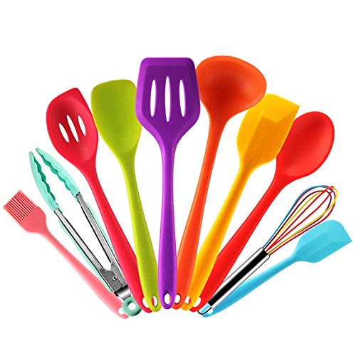 Kitchen Utensil Set-10 Silicone Cooking Utensils-Nonstick Cooking Spatulas With Tongs,Mixing Spoon,Slotted Spoon Tools, Gadgets,Spatula Sets,Basting Brush,Whisk