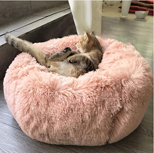 BinetGo Dog Bed Cat Bed Cushion Bed Faux Fur Donut Cuddler for Dog and Cat Joint-Relief and Improved Sleep - Machine Washable, Waterproof Bottom (Large, Pink)