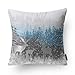 Phantoscope Pack of 4 Merry Christmas Decorative Velvet Embroidery Throw Pillow Cover with Snowflake, Trees, Elves, Elk Cushion Covers for Xmas Couch Sofa, Blue and Grey, 18 x 18 inches, 45 x 45cm