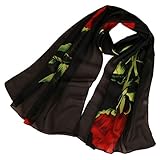 LMVERNA women's flower scarves printing chiffon lightweight scarf long spring scarfs shawls (Black)