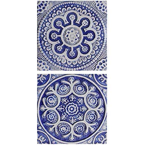 2 ceramic tiles 11.8" (30cm) Blue&White Handmade