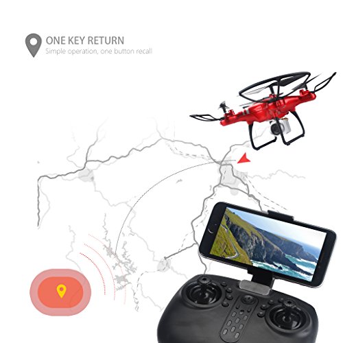 Jujuism 4CH 2.4G Remote Control Quadcopter 720P HD Camera Live Video 120° Wide-angle 6-Axis Gyro Systrm Headless Drone RTF One Key Return Function Red
