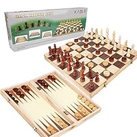 KAILE 3-in-1 Wooden Chess Set & Checkers & Backgammon Set with Folding Carrying Case Folding and Travel Chess Board for Adults and Kids 15 inch