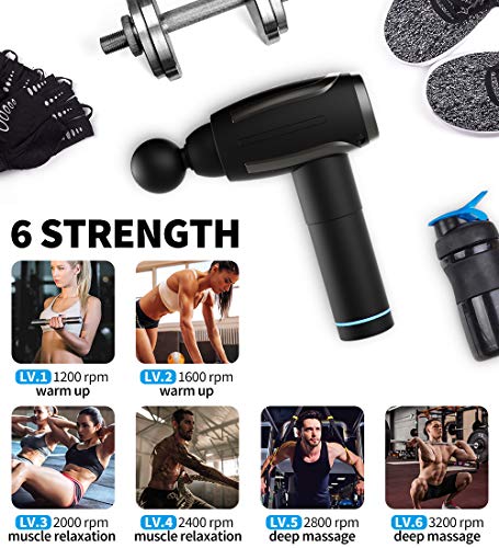 Powerful Massage Gun Handheld, 6 Speed Strong Percussion, 6 Heads, Cordless Portable Body Massager for Athletes Muscle Back Shoulder Neck Foot Soreness Relieve & Deep Tissue Relaxation, Whisper Quiet