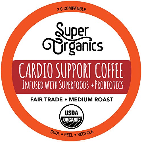 Super Organics Cardio Support Coffee Brew Cups With Superfoods & Probiotics | Keurig K-Cup Compatible | Cardiovascular Health | Medium Roast, USDA Certified Organic, Vegan & Fair Trade Coffee, 12ct