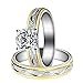 Herinos Women Engagement Rings Set, Stainless Steel Gold Plated Cubic Zirconia Promise Wedding Rings Size 6-9