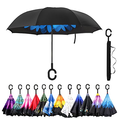 Amagoing Car Inverted Umbrella Double Layer Windproof Reverse Umbrella for Rain Sun