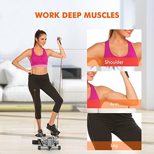 Fashine Health &Fitness Mini Twister Stepper 2 in 1 Air Climber Folding Stair Cardio Exercise Step Machine w/ Resistance Band