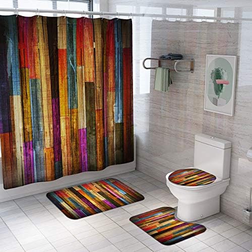 Amazon Com Fashion Man 16pcs Set Colorful Simulation Wood Shower Curtain Non Slip Rugs Waterproof Polyester Bath Curtain Bathtub Curtains Soft Flannel Bath Mat Set Toilet Mat Bathroom Decor 72 X72 Style 6 Home Kitchen